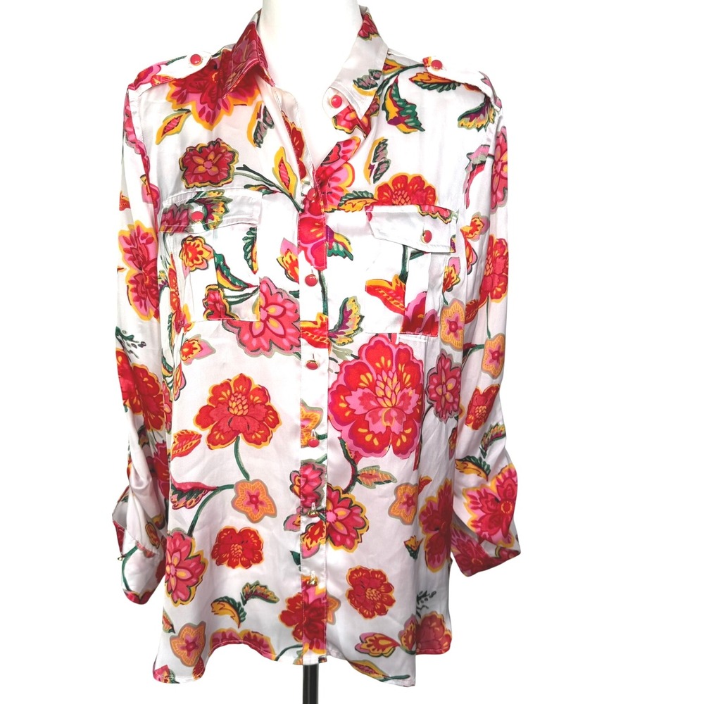 JONES NEW YORK NEW Womens Large Petite  Pink Floral Print Button Up Shirt Blouse